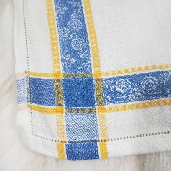 Vintage 50s 60s White Yellow Blue Square Scarf - Picture 4 of 6